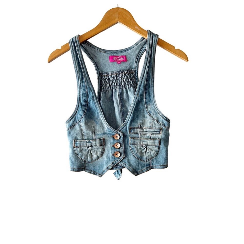 Vintage Y2k Ci Sono Micro Denim Cropped Vest Size Small
